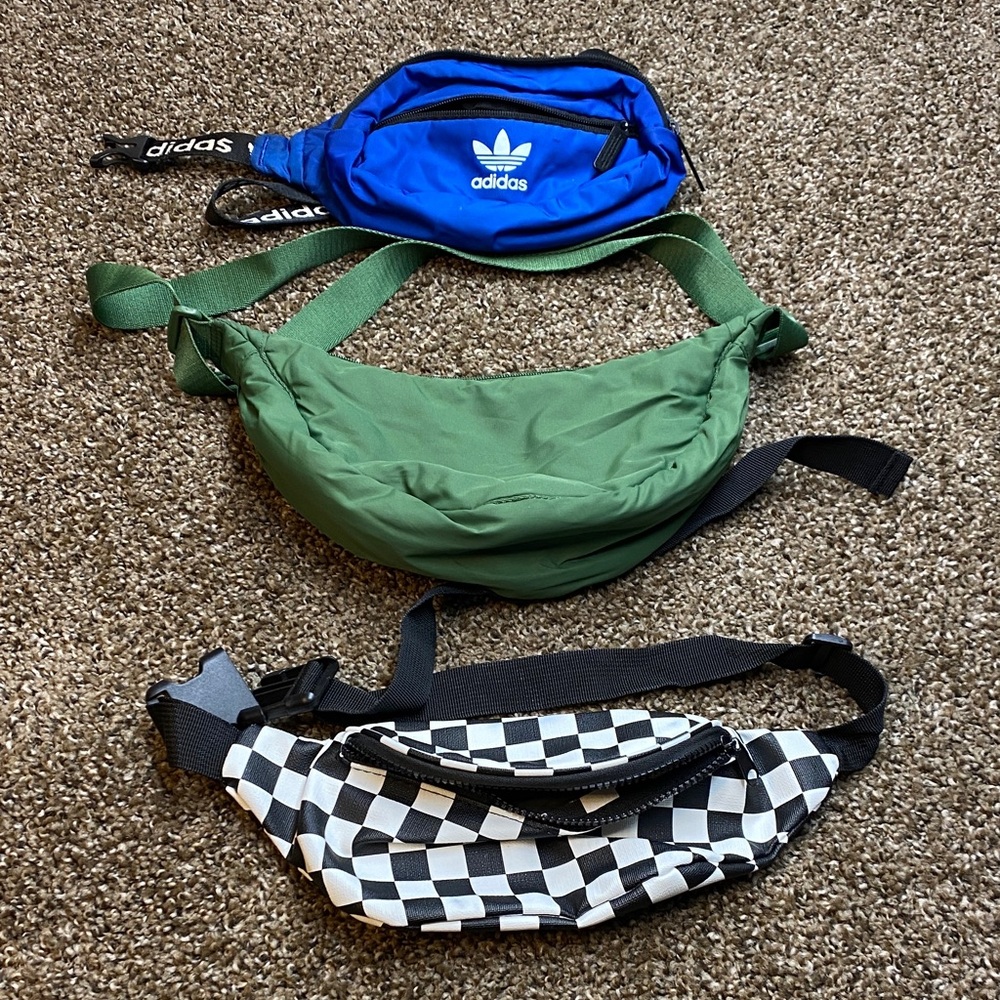 Adidas Blue, Green, and Checkered Bags Set